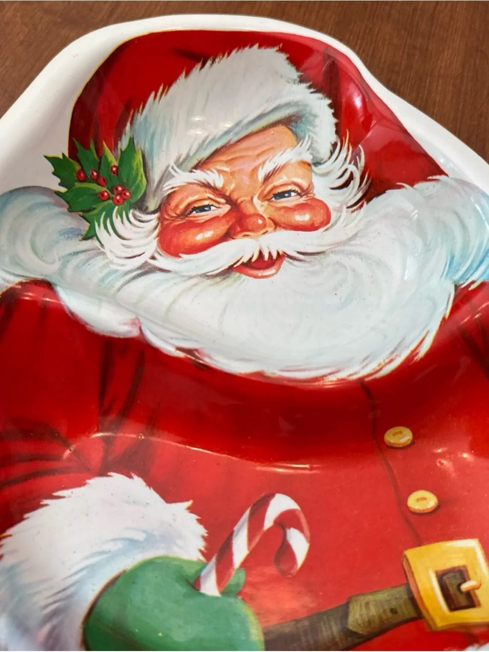 Vintage Santa Serving Tray - three sections Red & Green Holiday Design